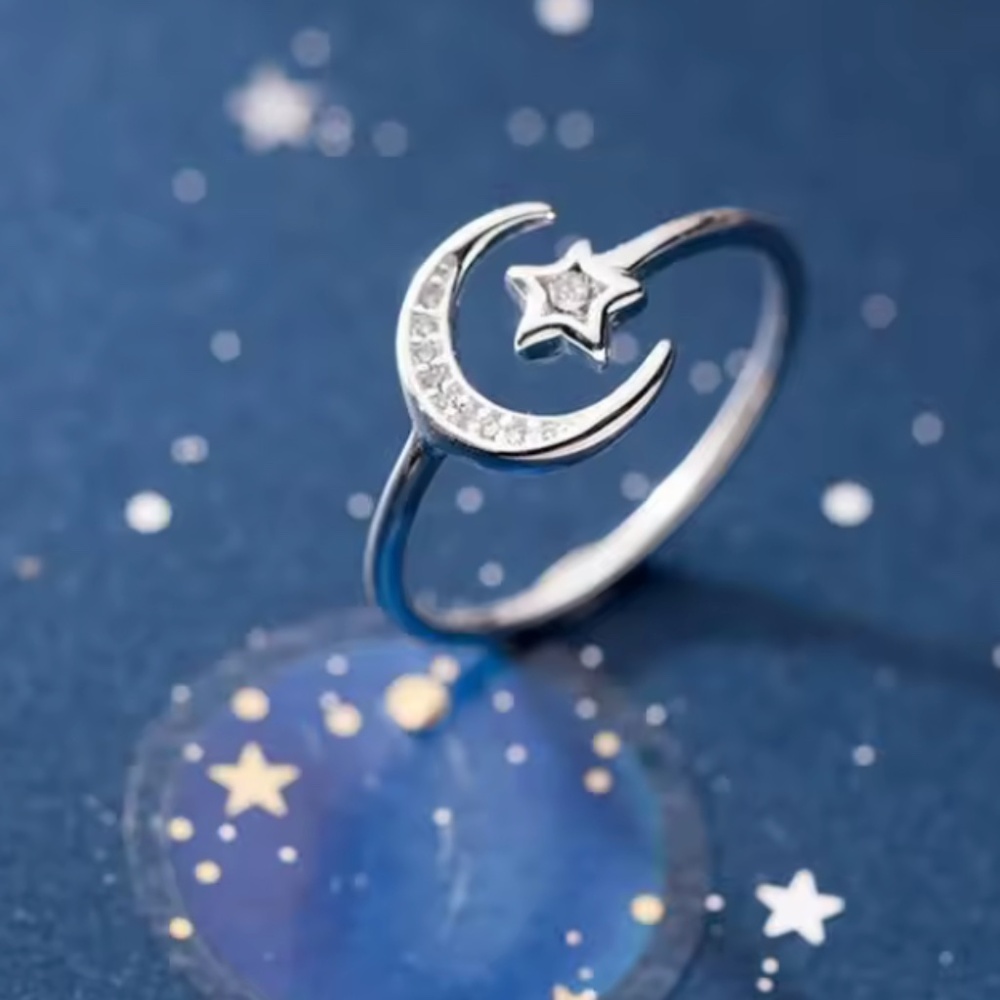 NWOT Sterling Silver 925 Moon And Star Ring